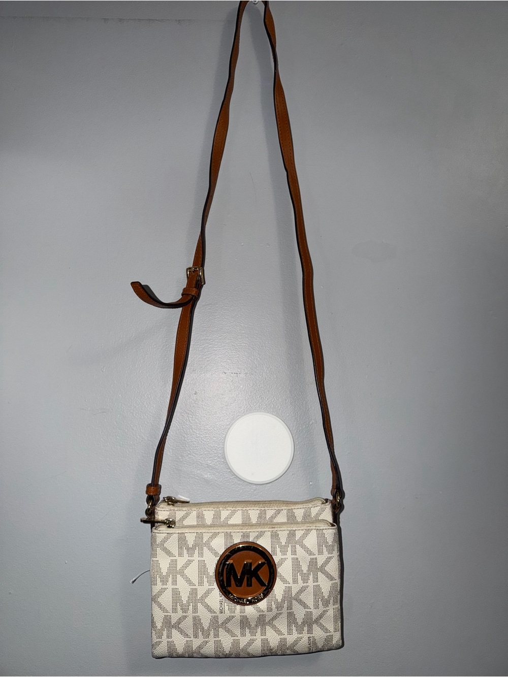 Michael Kors Cream & Brown MK Logo Crossbody Bag